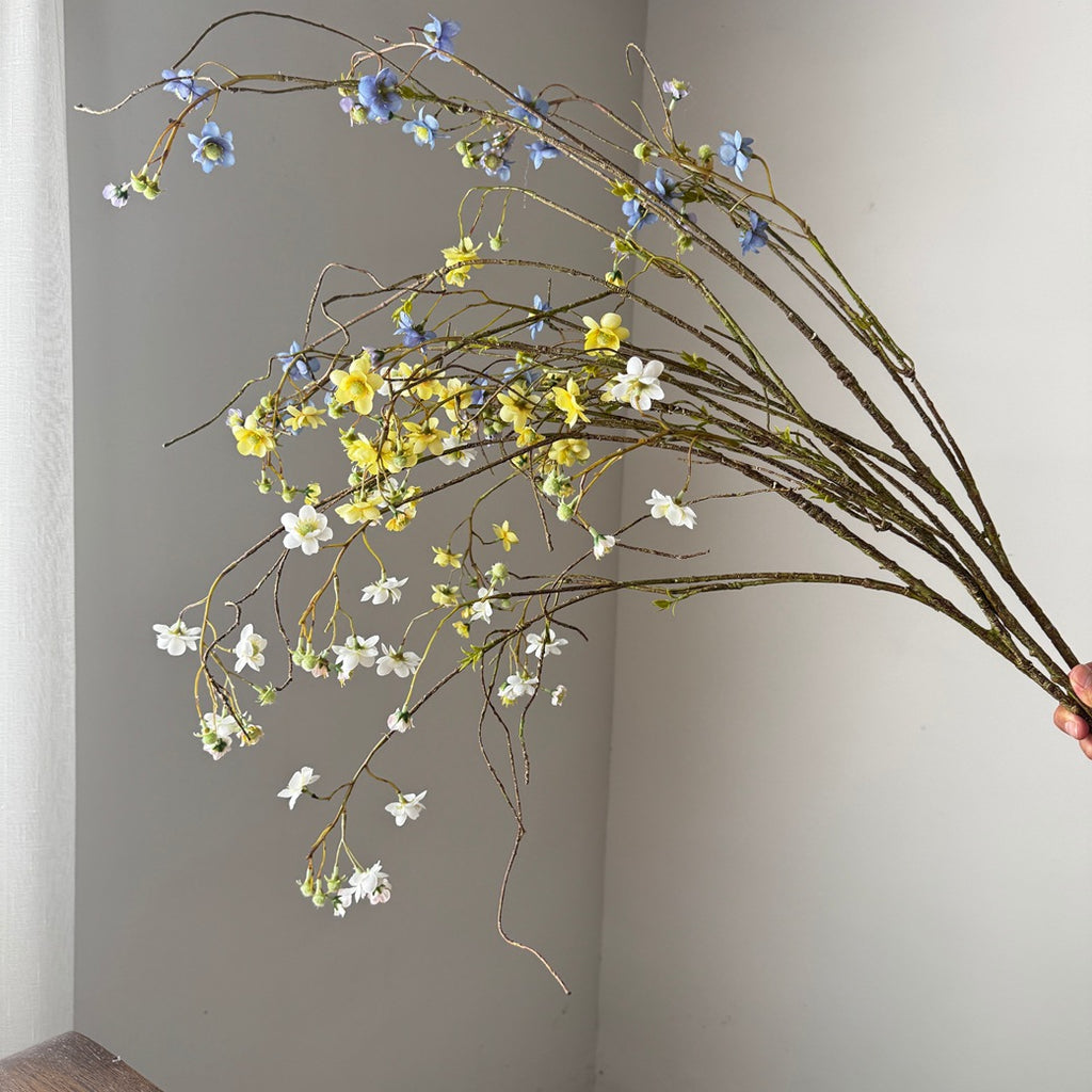 Single Stem Pearl Spirea Delphinium Artificial Flower, 52" Silk Branch for Weddings, Home Decor, and Commercial Spaces