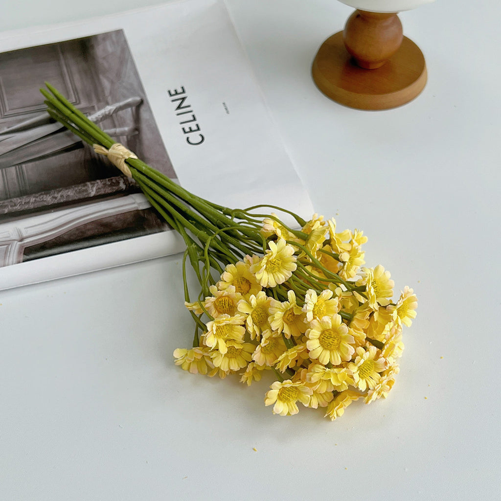 Artificial Daisy Bouquet, Silk Chamomile Flowers, Set of 6 Stems, 10", Home Decor, Indoor Arrangements
