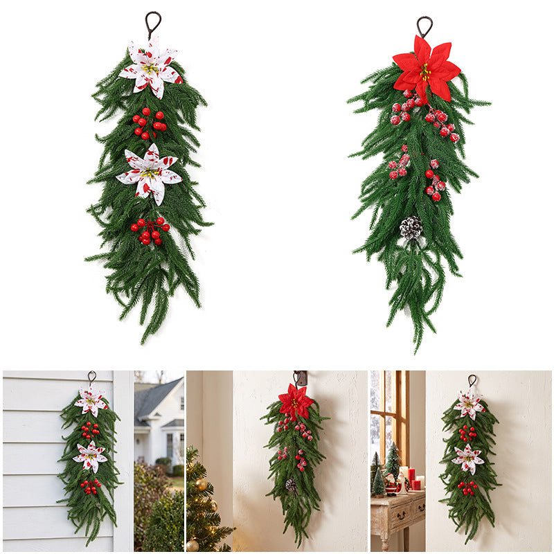 Artificial Christmas Pine Garland with Red Berries, 25" Holiday Wall Hanging, Indoor Festive Decor, Realistic Silk Floral Arrangement