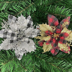 Christmas Poinsettia Artificial Flower, 5.5" Loose Floral Head for Holiday Decor, Red & Silver Options, Festive Tabletop or Tree Decoration