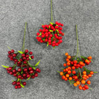 Artificial Lucky Berry Stems, 3-Prong Plastic Holiday Decor, 14" Tall, Christmas, Festive, Home, Office, Commercial Display