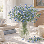 Set of 10 Artificial Baby's Breath Stems, Single Stem with Gypsophila, 11" Long, White & Sky Blue, Wedding Arch Decor, Home & Event Styling