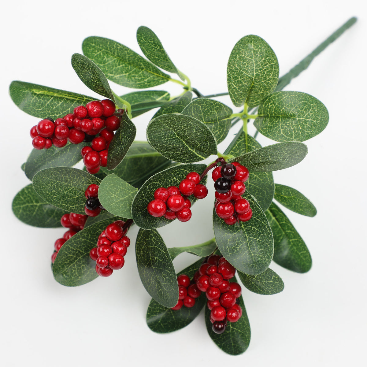 Artificial Eucalyptus Stem with Red Berries, 11" Tall, Perfect for Christmas Decor, Weddings, and Home Styling