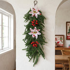 Artificial Christmas Pine Garland with Red Berries, 25" Holiday Wall Hanging, Indoor Festive Decor, Realistic Silk Floral Arrangement