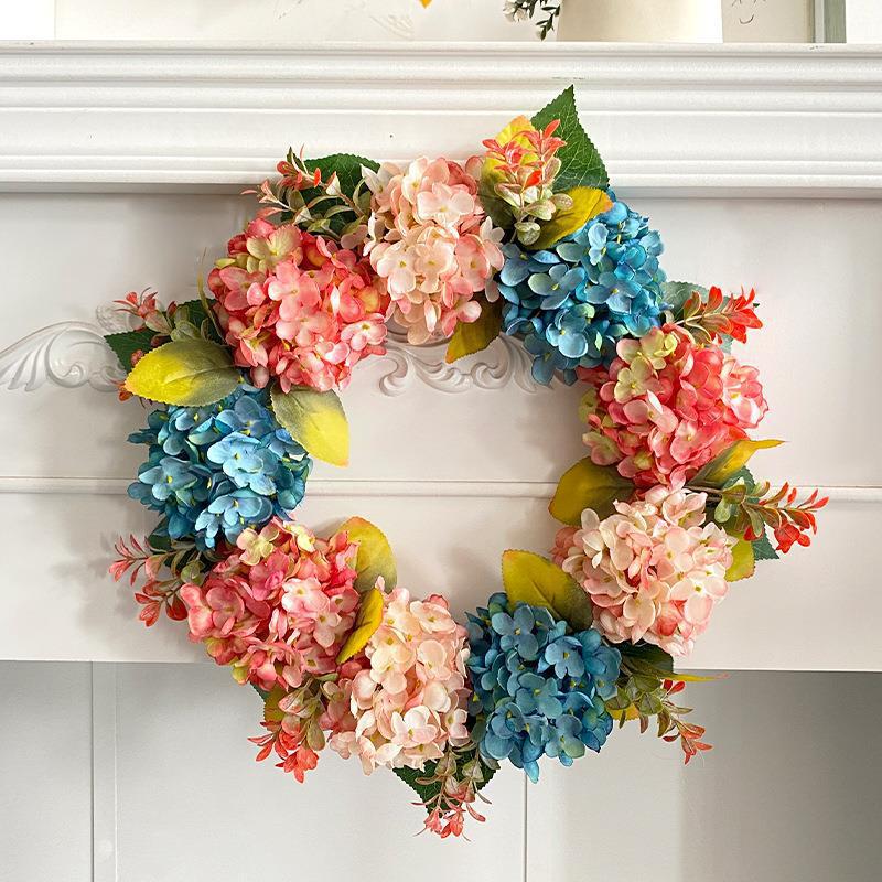 16" Artificial Hydrangea Garland Vine, Blue & Pink Silk Flowers for Indoor Decor, Wreaths, and Festive Displays