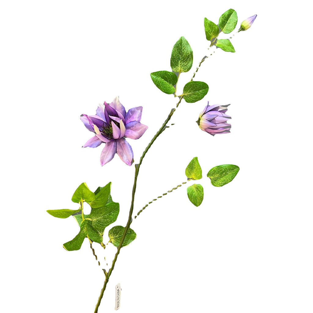 Artificial Clematis Leaf Stem, 35" Tall, Silk Floral Single Stem with 3 Blooms, Perfect for Home Decor, Hotel Displays, and Window Styling