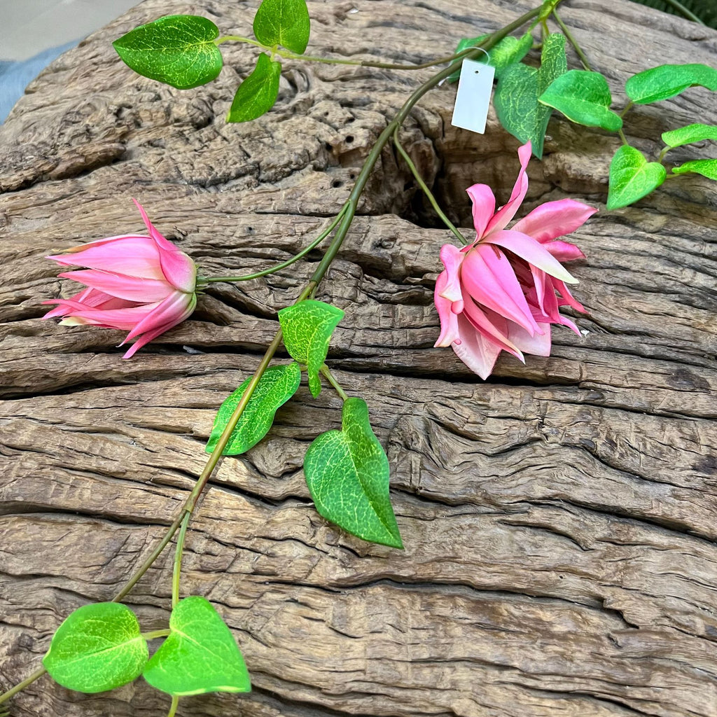 Artificial Clematis Leaf Stem, 35" Tall, Silk Floral Single Stem with 3 Blooms, Perfect for Home Decor, Hotel Displays, and Window Styling