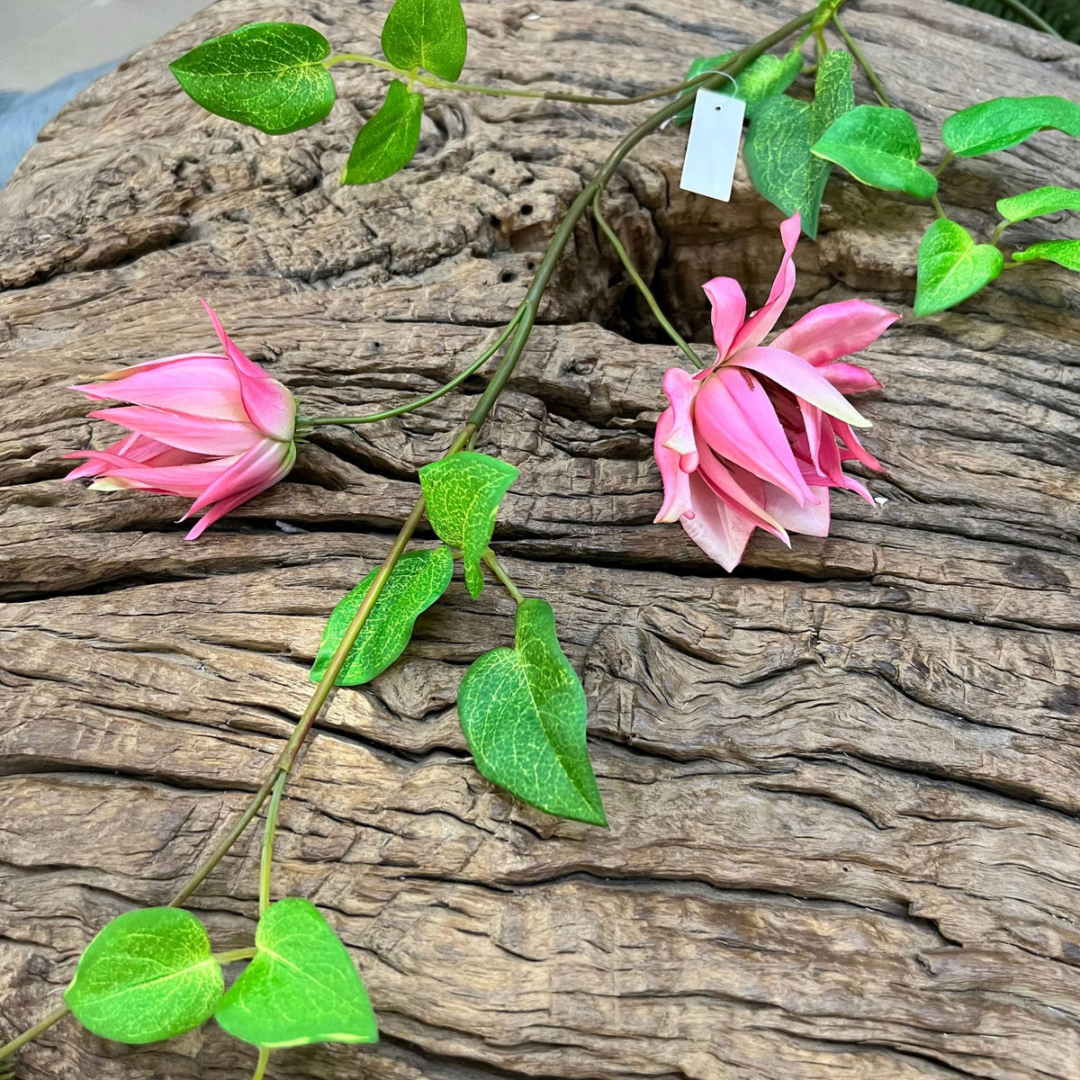 Artificial Clematis Leaf Stem, 35" Tall, Silk Floral Single Stem with 3 Blooms, Perfect for Home Decor, Hotel Displays, and Window Styling