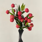 Artificial Litchi Fruit Branches, Faux Foam Lychee Decor, 18" Bush with 9 Fruits, Realistic Table Centerpiece for Home, Hotel & Holiday Displays