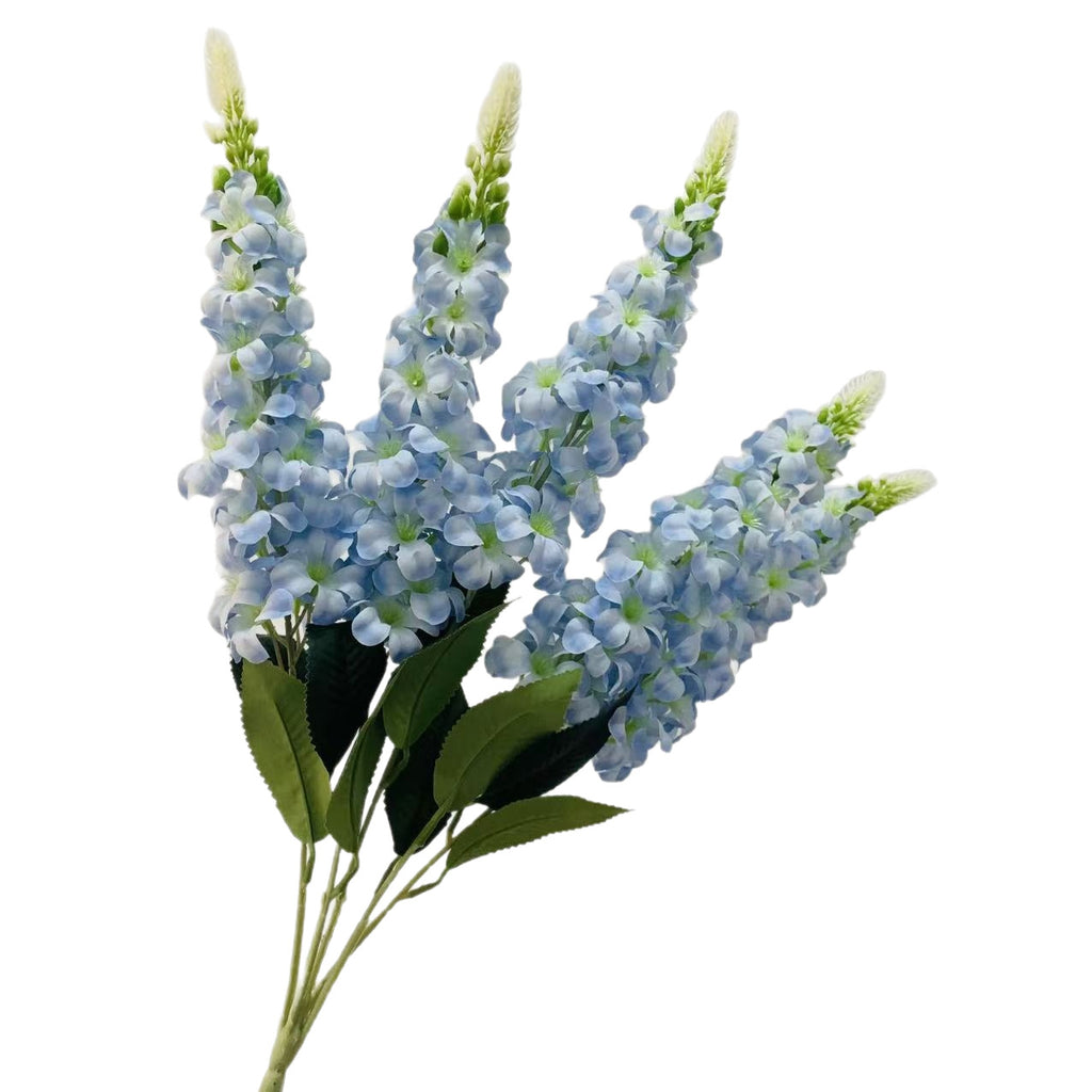 5-Bloom Artificial Golden Grass, Delphinium, Hyacinth, Violet Wedding Bouquet, 22" Silk Floral Arrangement for Indoor Decor, Photography Props