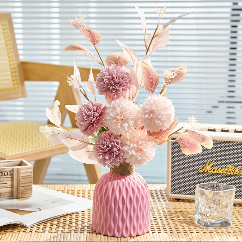 18" Artificial Bouquet of Ping Pong Chrysanthemums and Eucalyptus, Light Luxury Style, Perfect for Home Decor, Desk or Tabletop Arrangements