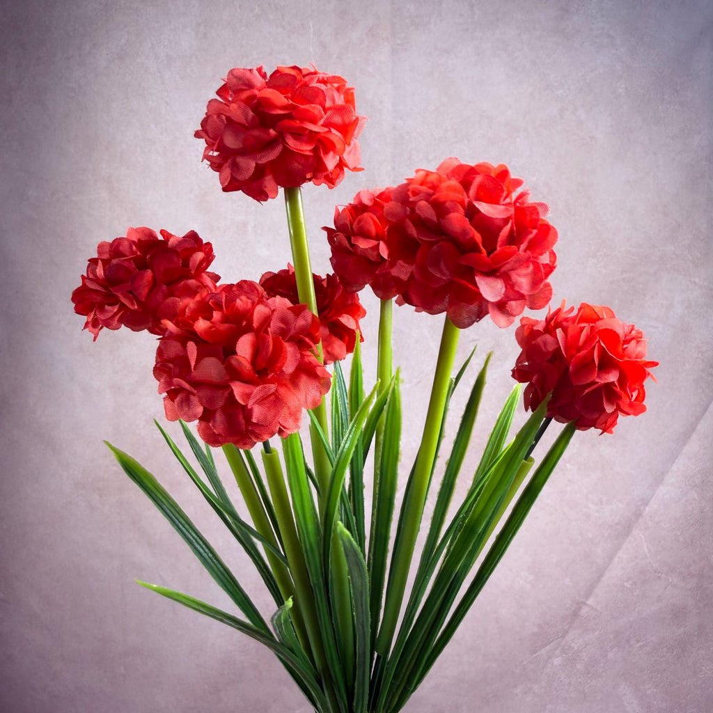 Artificial Chrysanthemum Bush, PU 6-Bloom Floral Arrangement, 18" Tall, Modern Home & Wedding Decor, Office & Event Styling