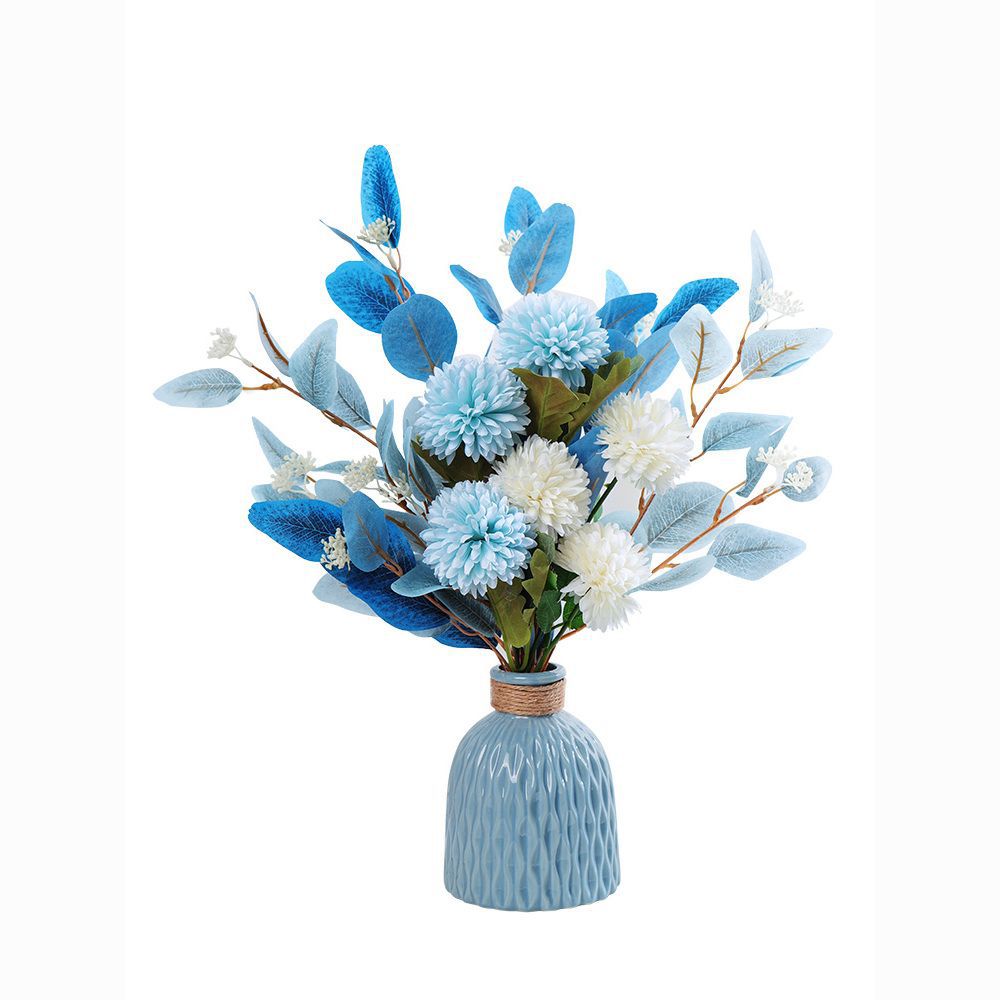 18" Artificial Bouquet of Ping Pong Chrysanthemums and Eucalyptus, Light Luxury Style, Perfect for Home Decor, Desk or Tabletop Arrangements