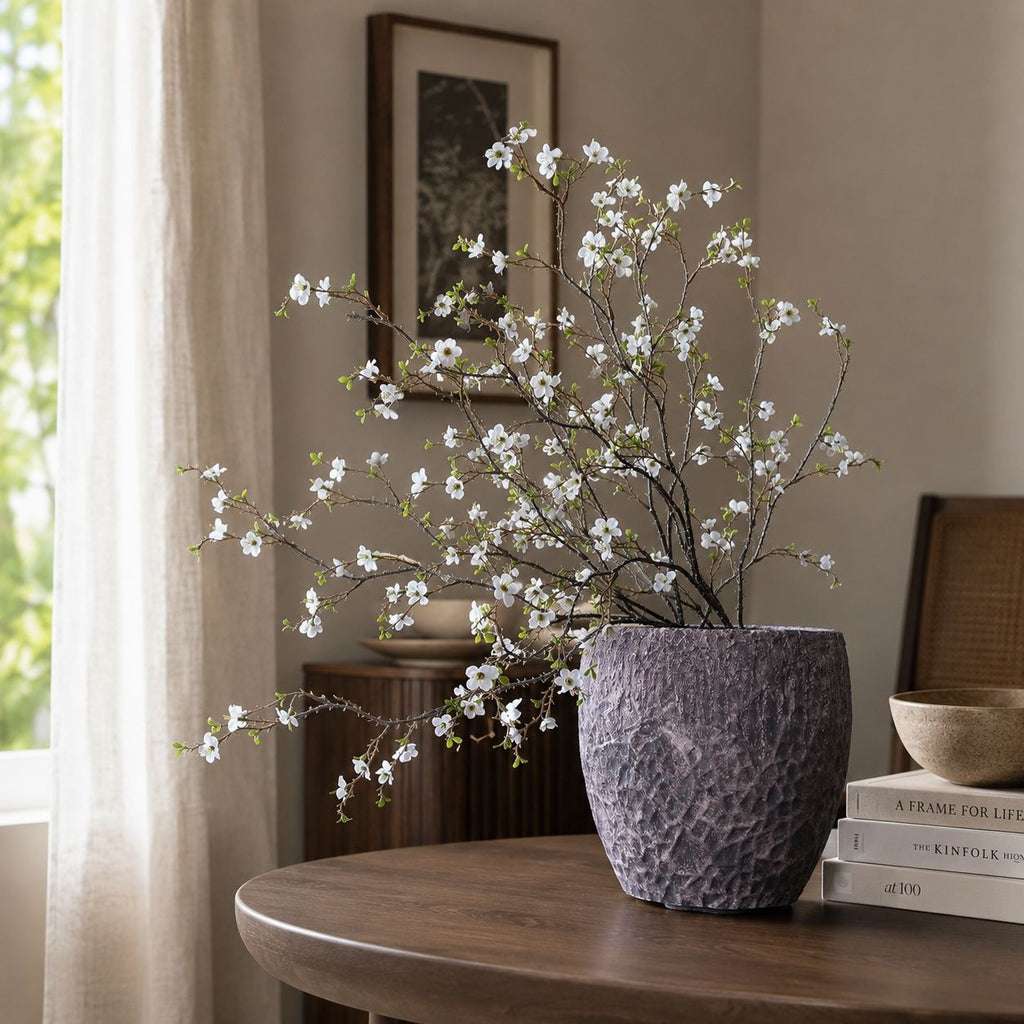 Artificial Wintersweet Stem, Single Branch with 88 Blooms, 43" PU Faux Floral Arrangement for Modern Home, Hotel & Window Display