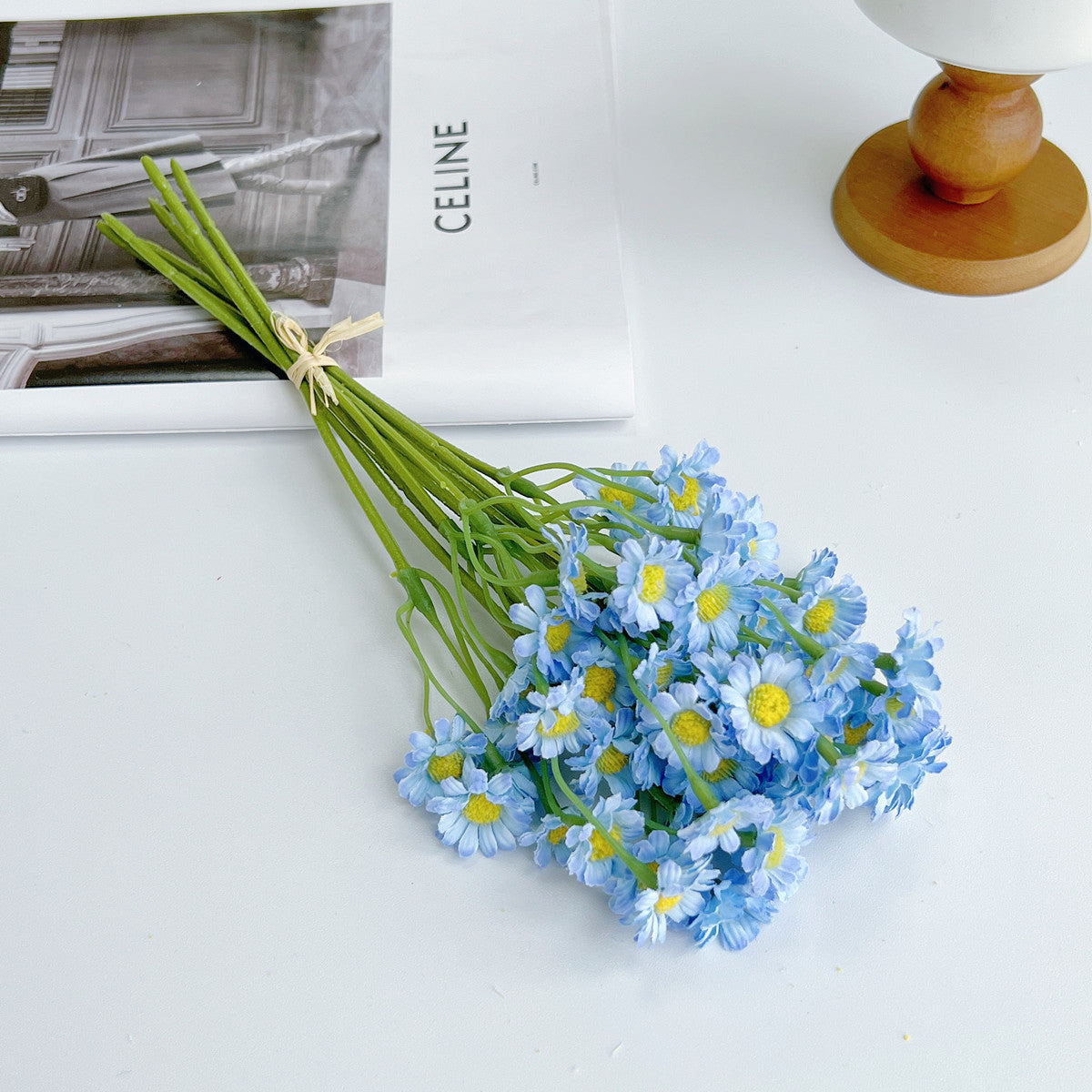 Artificial Daisy Bouquet, Silk Chamomile Flowers, Set of 6 Stems, 10", Home Decor, Indoor Arrangements