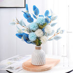18" Artificial Bouquet of Ping Pong Chrysanthemums and Eucalyptus, Light Luxury Style, Perfect for Home Decor, Desk or Tabletop Arrangements