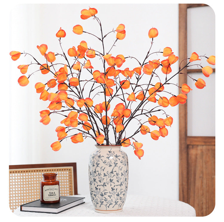 Luxury Artificial Chinese Lantern Flowers, Single Stem with 20 Blooms, 39" Tall Silk Floral Arrangement for Wedding Centerpiece, Home Decor, Office & Events