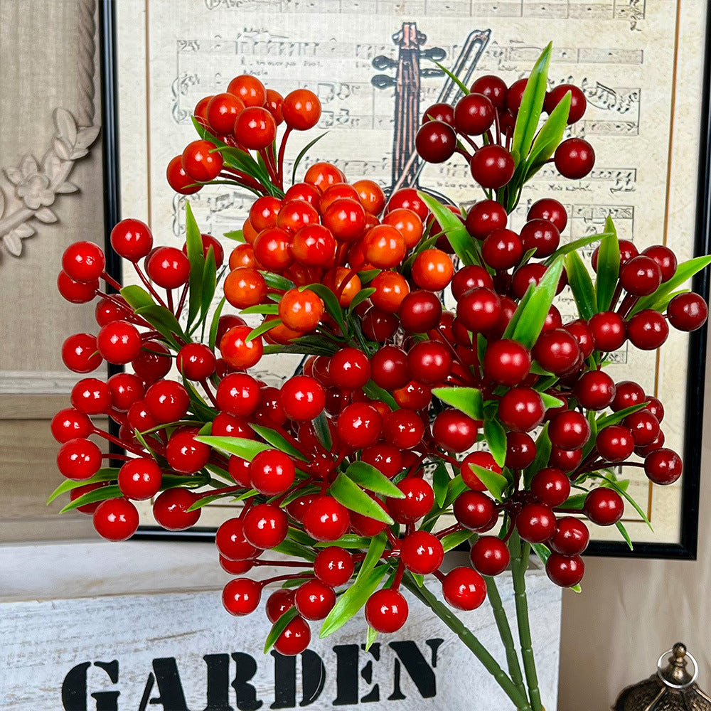 Artificial Lucky Berry Stems, 3-Prong Plastic Holiday Decor, 14" Tall, Christmas, Festive, Home, Office, Commercial Display