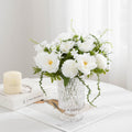 Artificial Rose & Chrysanthemum Bush, 11" Realistic Fake Flower Arrangement for Weddings, Home Decor, Centerpieces