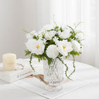 Artificial Rose & Chrysanthemum Bush, 11" Realistic Fake Flower Arrangement for Weddings, Home Decor, Centerpieces