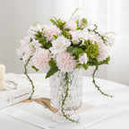 Artificial Rose & Chrysanthemum Bush, 11" Realistic Fake Flower Arrangement for Weddings, Home Decor, Centerpieces