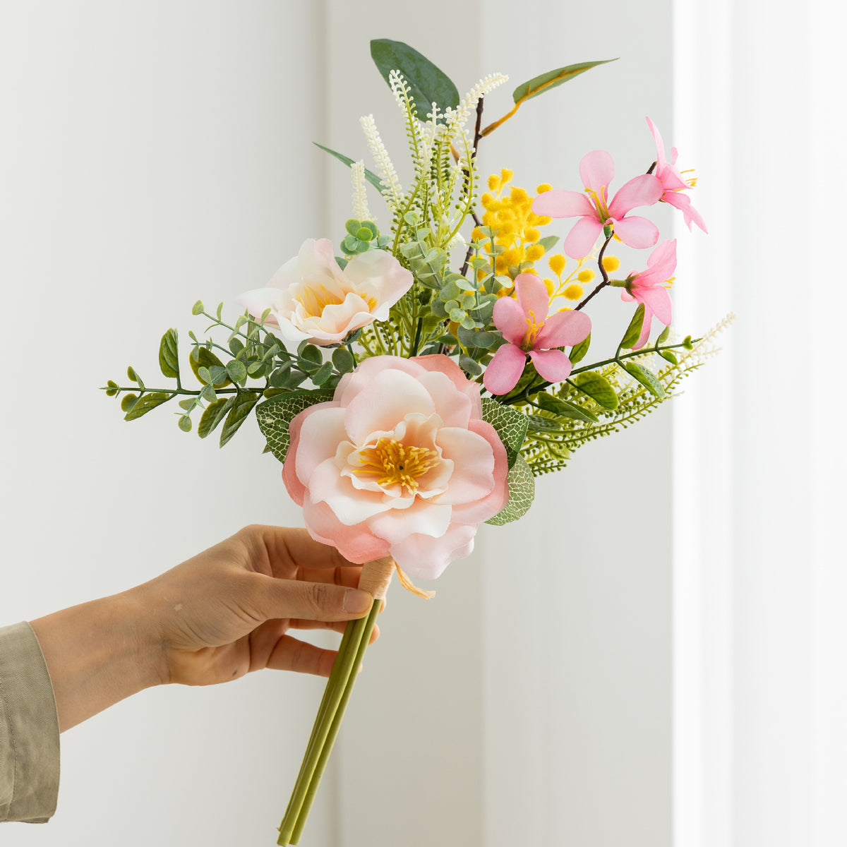 Artificial Camellia Bouquet, 18" Silk Flower Arrangement, Set of 6 Realistic Blooms for Home Decor, Table Centerpiece, Wedding, Ins Style