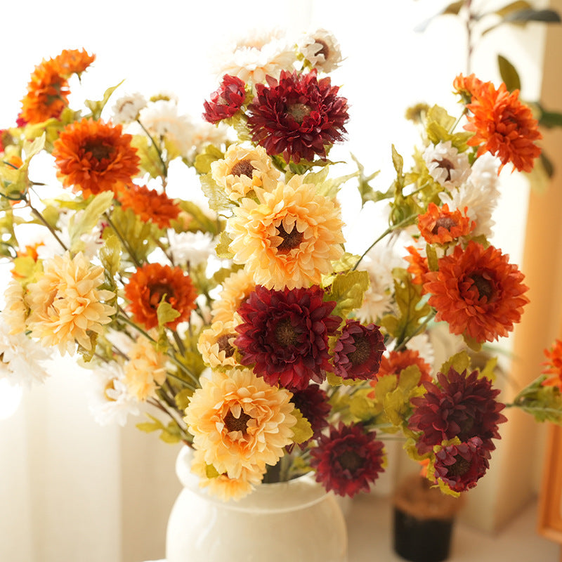 21" Artificial Daisy Bush with 8 Blooms, Silk Flower Stems for Home Decor, Modern Style