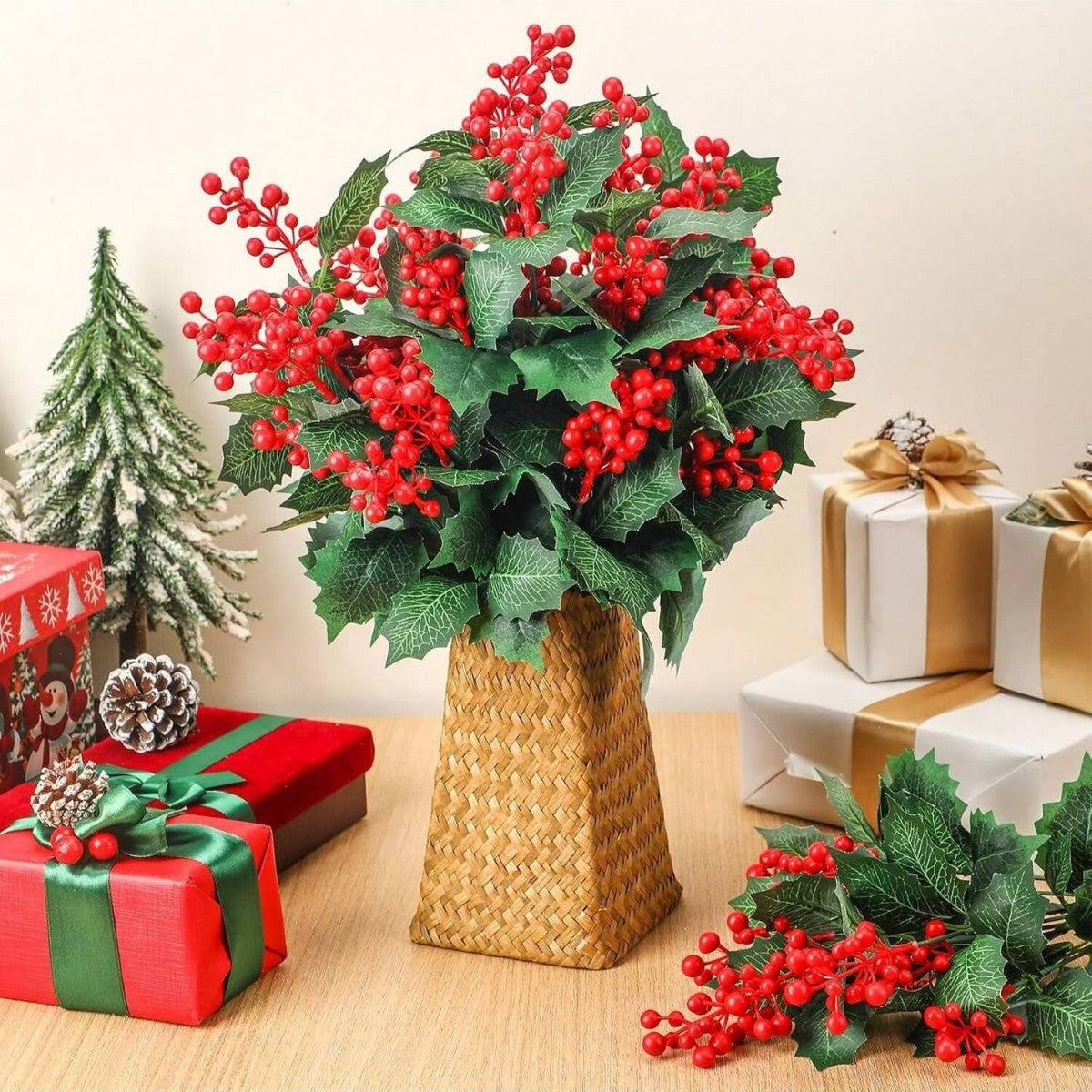 Artificial Christmas Berry Stem, 16" Silk Holiday Decoration, Festive Home Decor, Christmas Tree Ornament