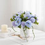Artificial Rose & Chrysanthemum Bush, 11" Realistic Fake Flower Arrangement for Weddings, Home Decor, Centerpieces