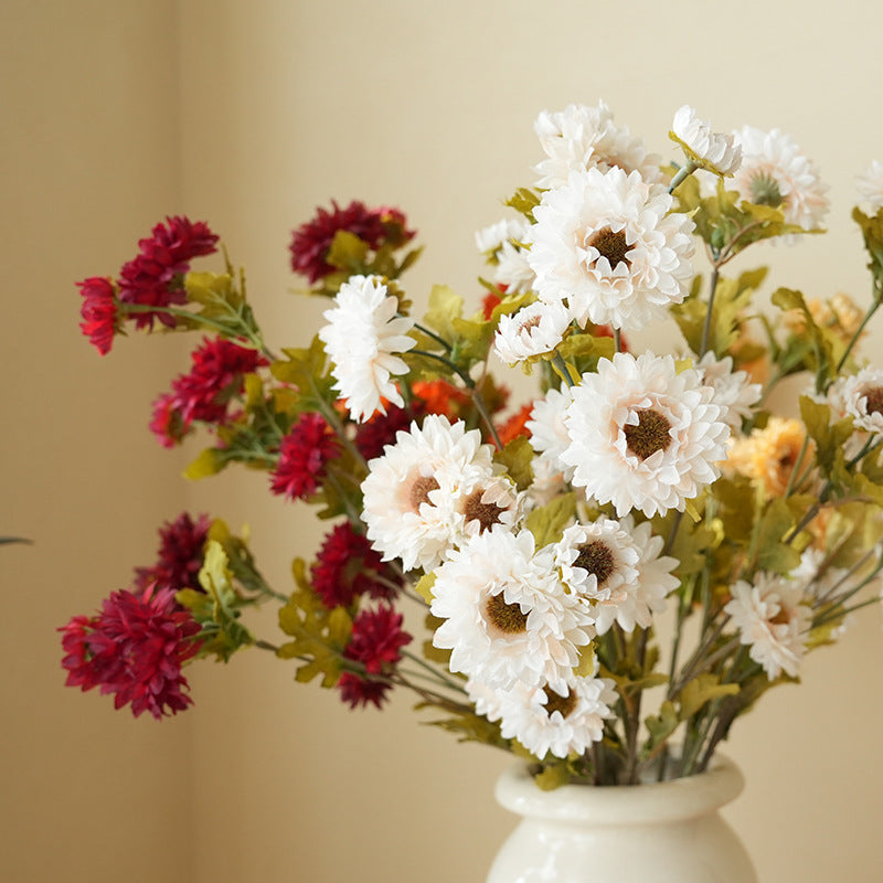 21" Artificial Daisy Bush with 8 Blooms, Silk Flower Stems for Home Decor, Modern Style
