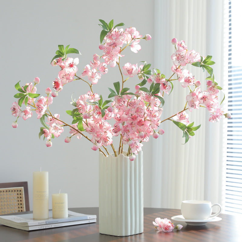 Artificial Peach Blossom Branch, 32" Silk Floral Stem for Wedding Decor, Home & Outdoor Styling (Pink/White)