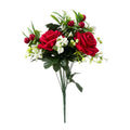 Artificial Poinsettia & Red Roses Christmas Floral Arrangement, 18" Silk Bush with 2 Blooms, Holiday Wedding Home Decor