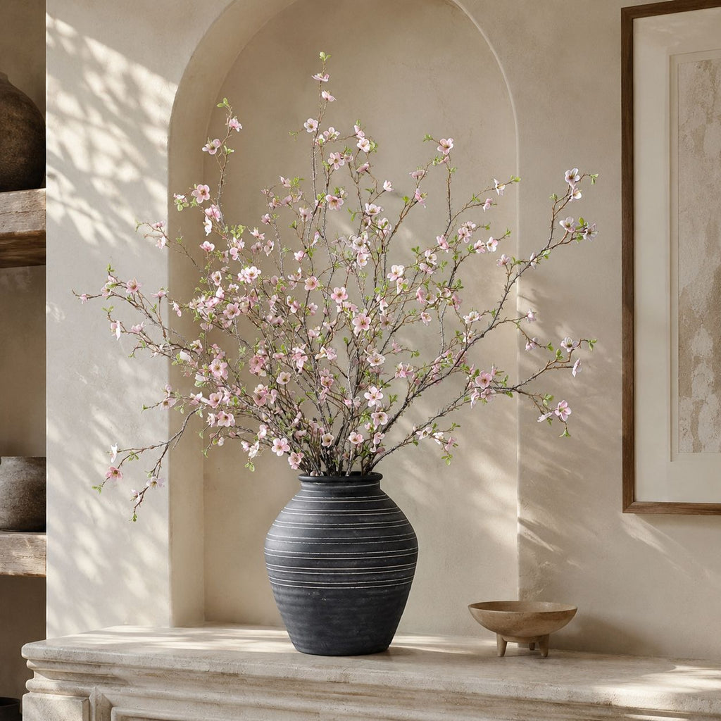Artificial Wintersweet Stem, Single Branch with 88 Blooms, 43" PU Faux Floral Arrangement for Modern Home, Hotel & Window Display