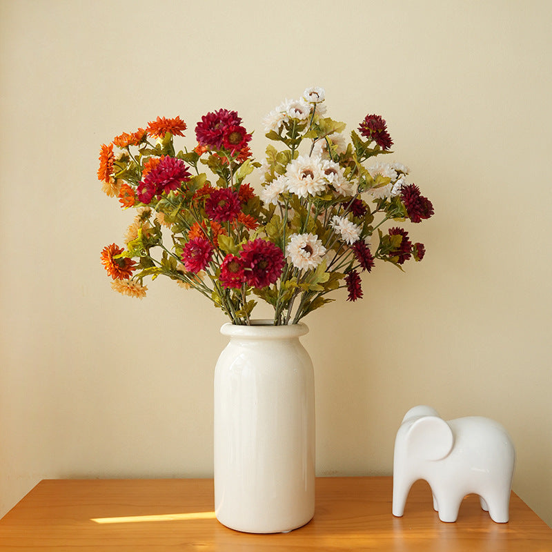 21" Artificial Daisy Bush with 8 Blooms, Silk Flower Stems for Home Decor, Modern Style