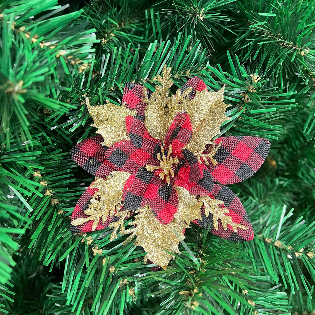Christmas Poinsettia Artificial Flower, 5.5" Loose Floral Head for Holiday Decor, Red & Silver Options, Festive Tabletop or Tree Decoration