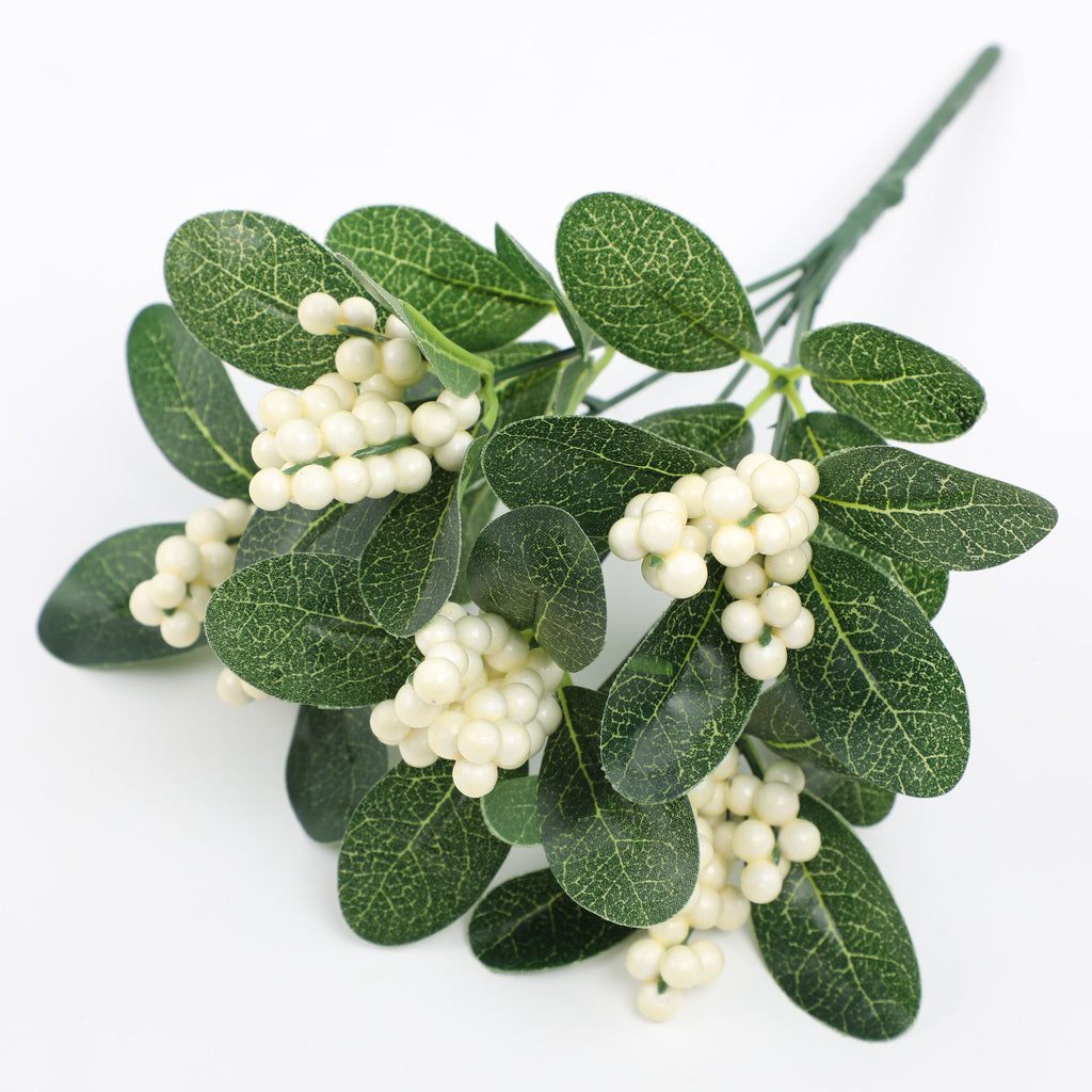 Artificial Eucalyptus Stem with Red Berries, 11" Tall, Perfect for Christmas Decor, Weddings, and Home Styling