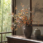 Artificial Wintersweet Stem, Single Branch with 88 Blooms, 43" PU Faux Floral Arrangement for Modern Home, Hotel & Window Display