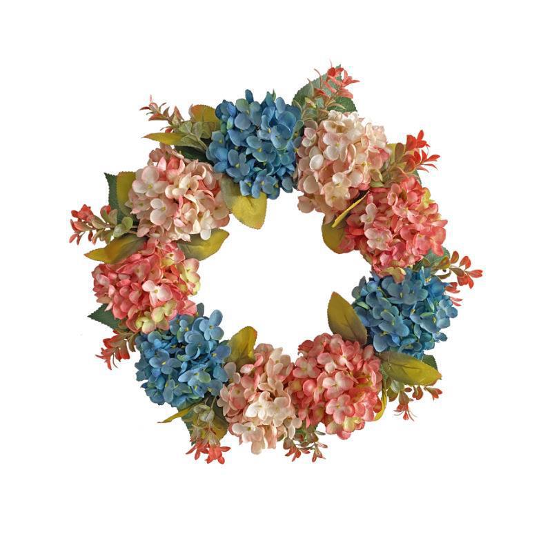 16" Artificial Hydrangea Garland Vine, Blue & Pink Silk Flowers for Indoor Decor, Wreaths, and Festive Displays
