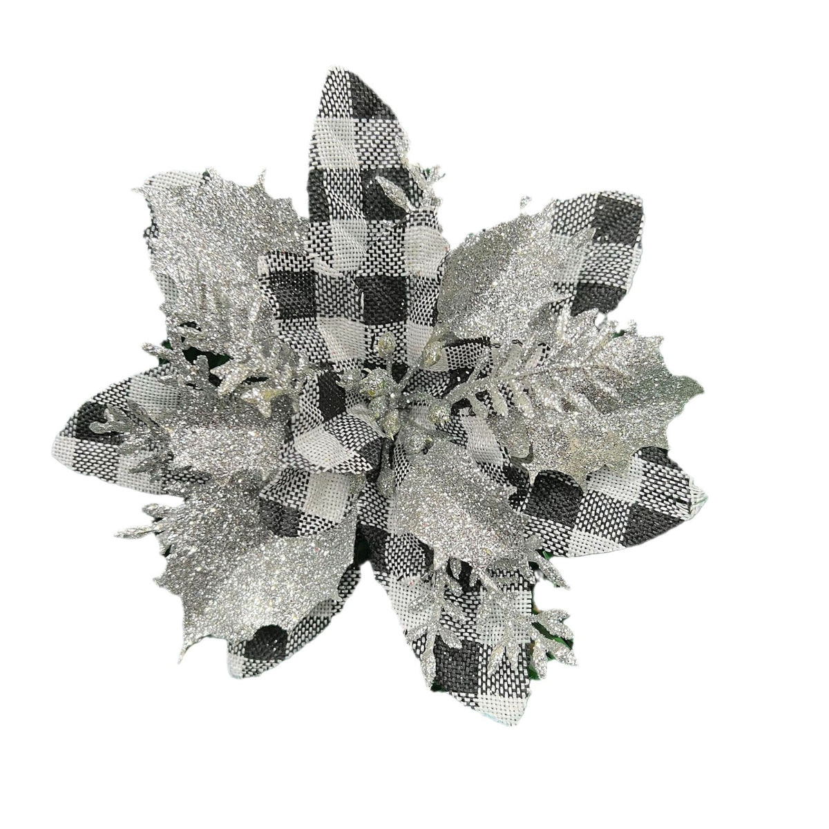 Christmas Poinsettia Artificial Flower, 5.5" Loose Floral Head for Holiday Decor, Red & Silver Options, Festive Tabletop or Tree Decoration