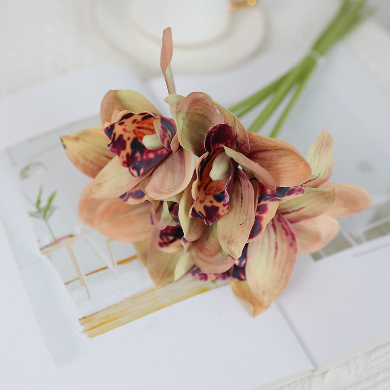 38cm Artificial Cymbidium Orchid Bouquet Stem for Home Decor, Wedding Centerpieces