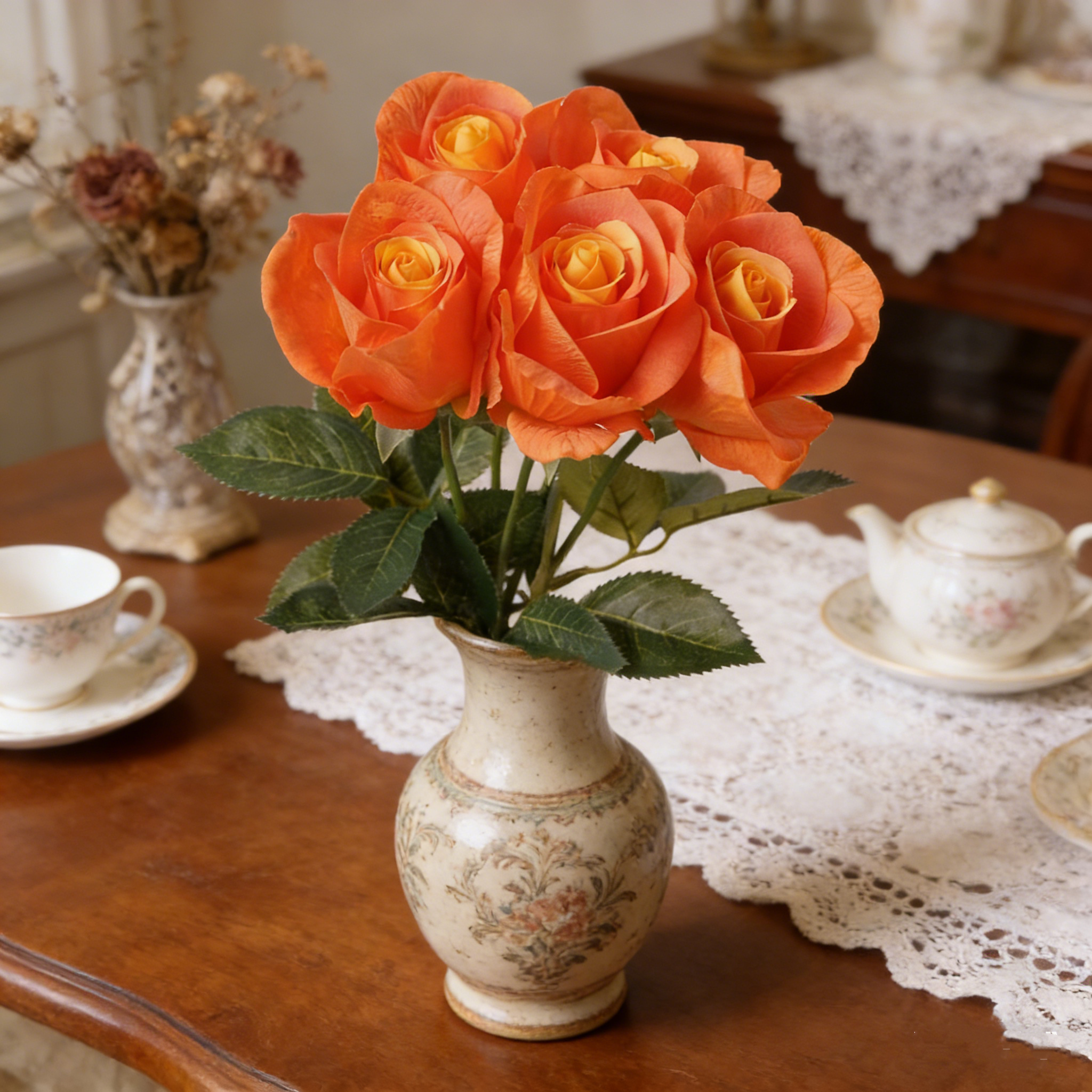 5Pcs 44cm Real Touch Anna Rose Bud Stems Lifelike Silk Floral Arrangements