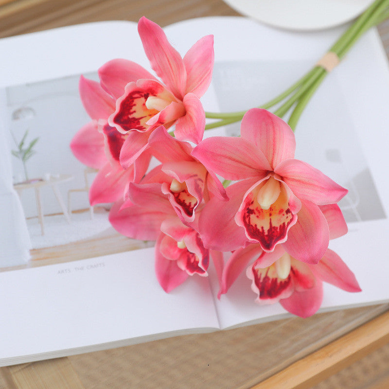 38cm Artificial Cymbidium Orchid Bouquet Stem for Home Decor, Wedding Centerpieces