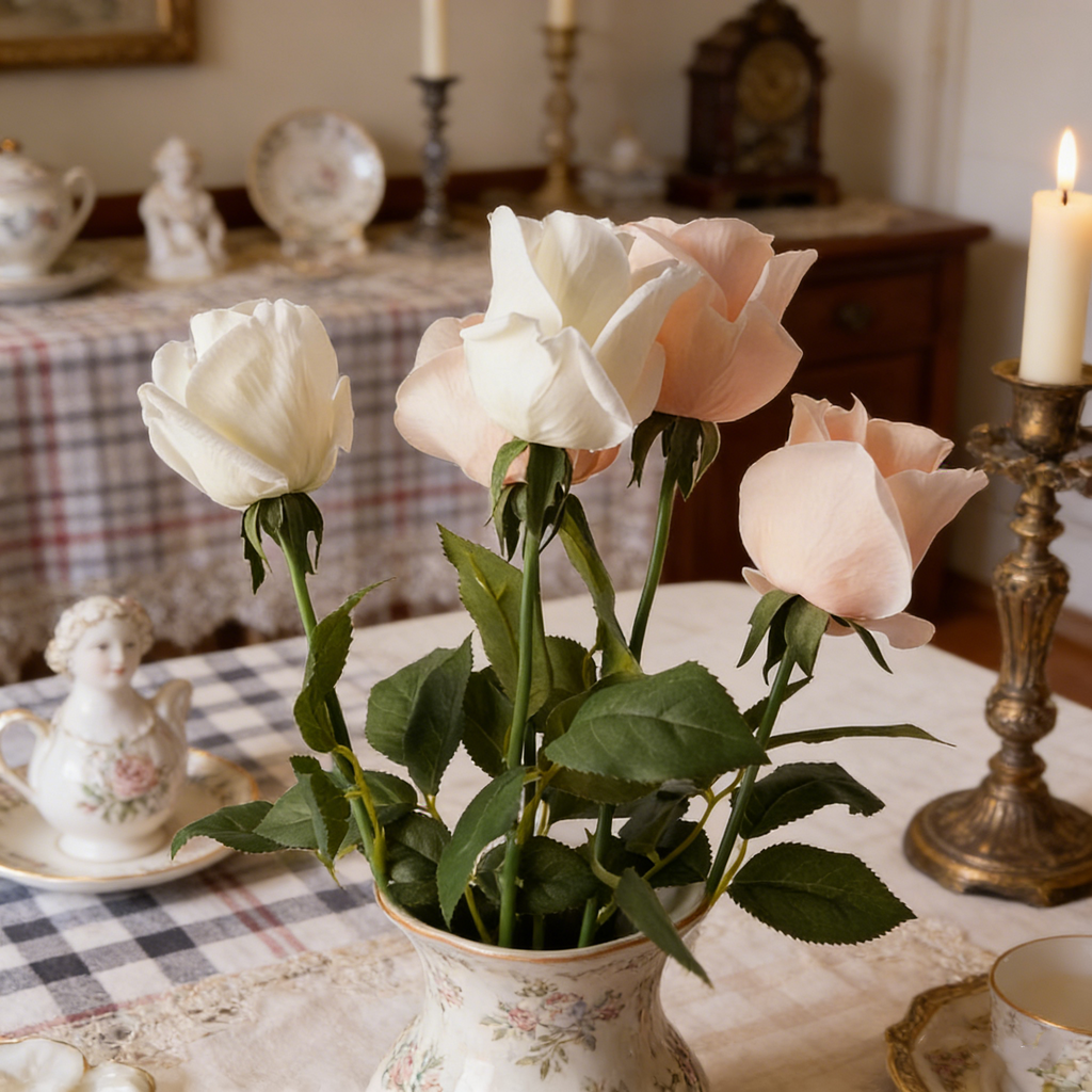 60cm Real Touch Rose Bud Stems Lifelike Silk Floral Arrangements