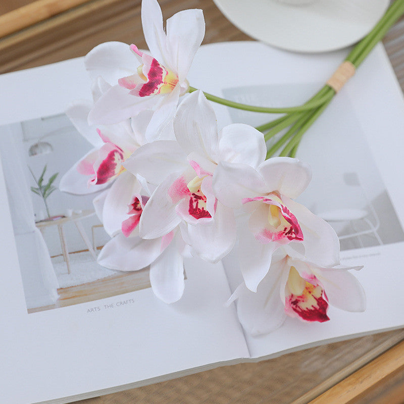 38cm Artificial Cymbidium Orchid Bouquet Stem for Home Decor, Wedding Centerpieces